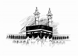 Santa kaaba en la meca, arabia saudita, ilustración de vector de boceto ...