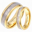 His and Hers Matching Tungsten Meteorite Wedding Couple Rings Set