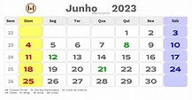 Calendário de junho de 2023 com feriados nacionais fases da lua e datas ...