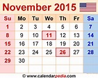 November 2015 Calendar | Templates for Word, Excel and PDF