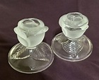 Frosted Rose Glass Candle Holders, Set of 2, Taper Candle Holders