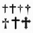 A set of Christian cross icon in black and white. They are different ...