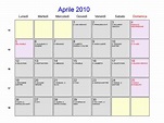 Calendario Aprile 2010 - Con festività e fasi lunari - Pasqua