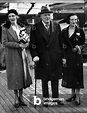 Winston Churchill with his wife, Clementine, and daughter, Diana, aboard the S.S. Majestic on ...