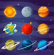Conjunto de planetas de dibujos animados | Vector Premium