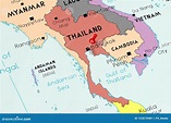 Thailand, Bangkok - Capital City, Pinned on Political Map Stock ...
