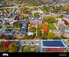 Clark University and University Park aerial view with fall foliage in ...