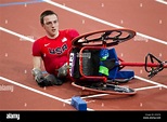USA's Zach Abbott lies on the track after crashing during the men's ...