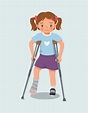 cute little girl has broken fracture leg with bandage cast on leg ...