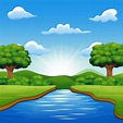 Desenhos animados do rio no cenário natural bonito médio | Vetor ...