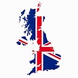 Mapa de Reino Unido con bandera que ondea aislado en blanco: fotografía ...