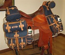 Saddlebags in waterproof jeans and leather for trekking on horseback ...