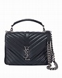 Saint Laurent College Medium YSL Matelasse Lambskin V-Flap Crossbody ...