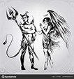Anjo e demônio em ornamento | Bocetos de amor, Tatuaje ángel demonio ...