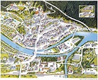 Hallein, Map, drawn, illustration | City photo, Aerial, Map