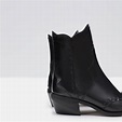 Zara Flat Leather Cowboy Ankle Boots in Black | Lyst