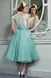 Retro Vintage Style Lace Organza Tea Length Wedding Prom Formal Dress ...