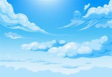 Dibujos animados de cielo azul y nubes rizadas | Vector Premium