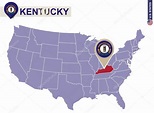 Kentucky State en el mapa de Estados Unidos. Bandera y mapa de Kentucky ...