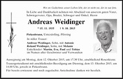 Traueranzeigen von Andreas Weidinger | Mittelbayerische Trauer