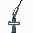 Kreuz mit Schlaufe, Kreuz Organza und Perlenband, grau. H 9 cm