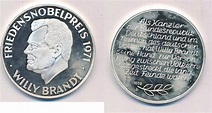Deutschland Medaille Feinsilber Friedensnobelpreis 1971 Willy Brandt ...