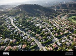 Aerial view of the neat suburb of Calabasas, Los Angeles, California ...