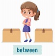 Premium Vector | Preposition of place with cartoon girl and a box