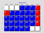 Calendario Aprile 2010 - Con festività e fasi lunari - Pasqua