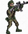 Soldado de dibujos animados con pistola y pasamontañas 2023