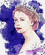 Portrait of Queen Elizabeth II watercolor by Ahmet Asar Painting by ...