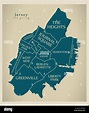 Modern City Map - Jersey New Jersey city of the USA with neighborhoods ...