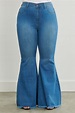 Vibrant High Waisted Plus Size Frayed Bell Bottom Jeans - Medium Denim ...