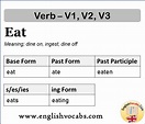 Eat Past Simple, Past Participle, V1 V2 V3 Form of Eat - English Vocabs
