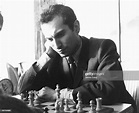 Soviet and Latvian chess champion Mikhail Tal playing a game at the ...