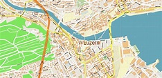 Luzern Lucerne Switzerland PDF Vector Map Accurate High Detailed City ...