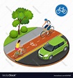 Bikers in city Cycling on bike path Bicycle road Vector Image