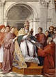 Raffaello,Gregorio IX approva le Decretali, 1511. Affresco sito a Roma ...
