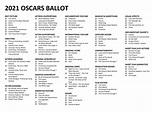Printable Academy Awards nominations ballot for your Oscars 2021 watch ...