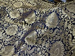 Azul marino oro tejido brocado tela seda Banarasi boda seda | Etsy
