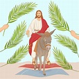 Domingo de ramos jesús montado en burro entrando en jerusalén con hojas ...