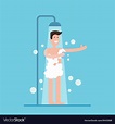 Taking a shower in bathroom flat Royalty Free Vector Image