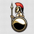 Logotipo de gladiador marrón y rojo, ejército romano guerrero del ...