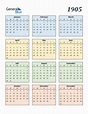 Free 1905 Calendars in PDF, Word, Excel