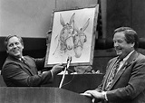 Florida Memory • Representative T.K. Wetherell holds up a drawing of ...