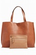 Street Level Reversible Faux Leather Tote & Wristlet - Brown In Cognac ...