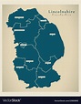 Modern map - lincolnshire county with districts uk