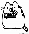 Pusheen eating Sushi Coloring Page - Free Printable Coloring Pages