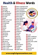 Health and Illness Words, Vocabulary List - English Grammar Here