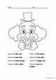 Colour the clown: English ESL worksheets pdf & doc